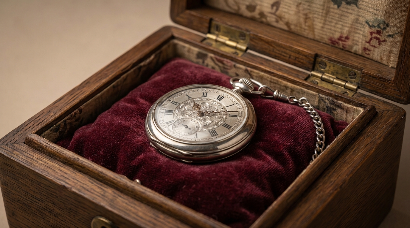 Guida completa su come conservare un orologio da taschino in una scatola di legno.