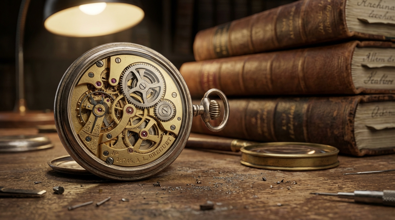 Movimento meccanico di orologio da taschino antico con numero di serie visibile per datare orologio da taschino