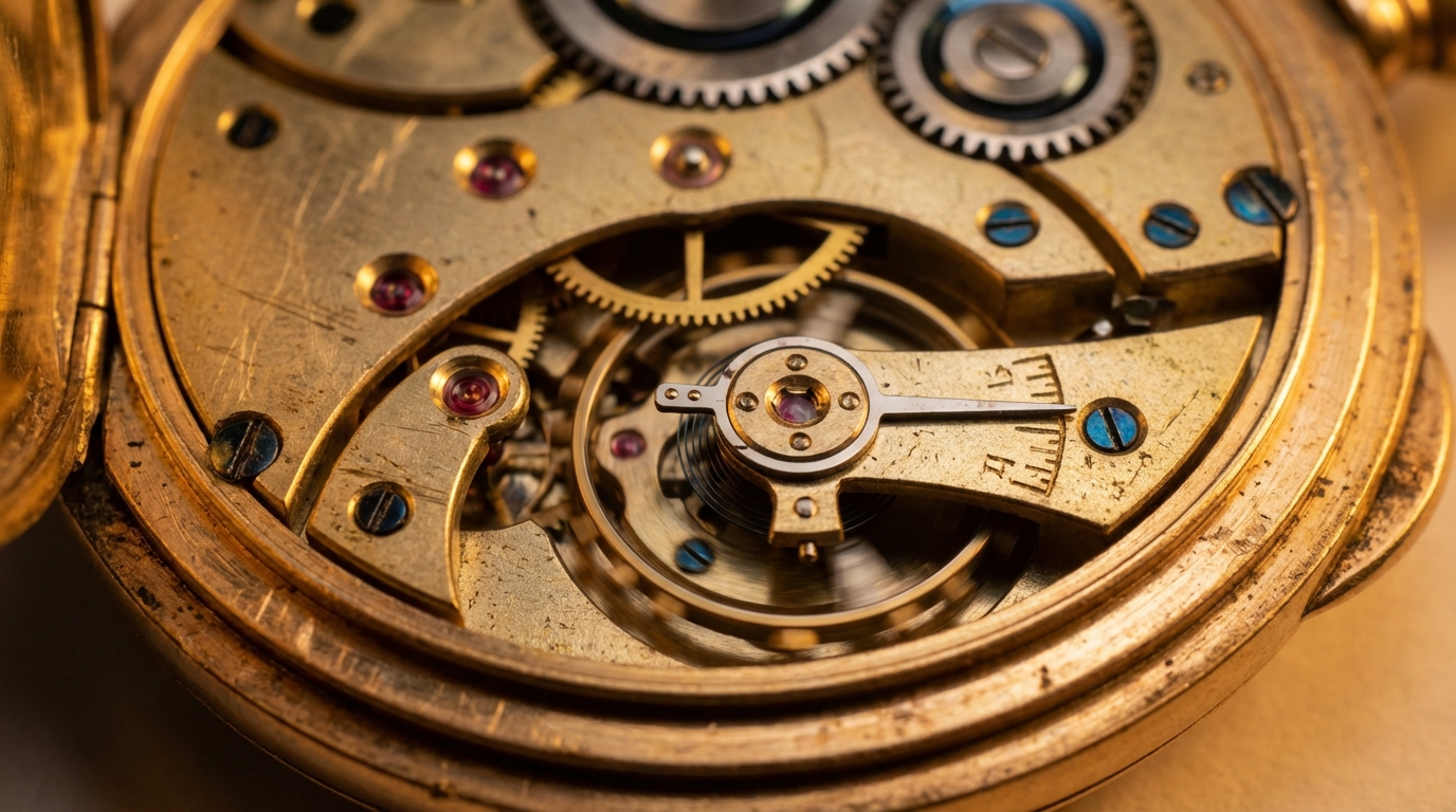 Dettaglio macro del movimento meccanico interno per il lessico orologi da taschino