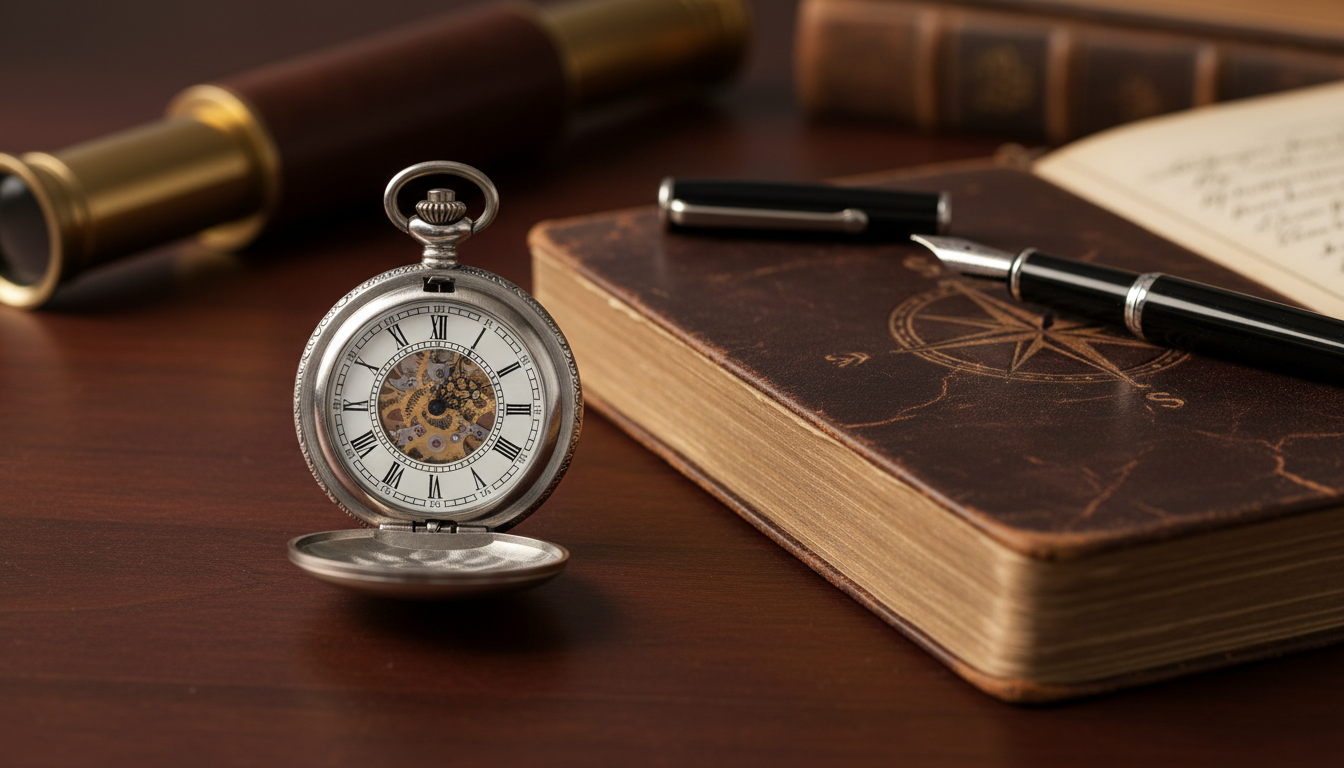 Uno dei migliori orologi da taschino vintage in argento su una scrivania.