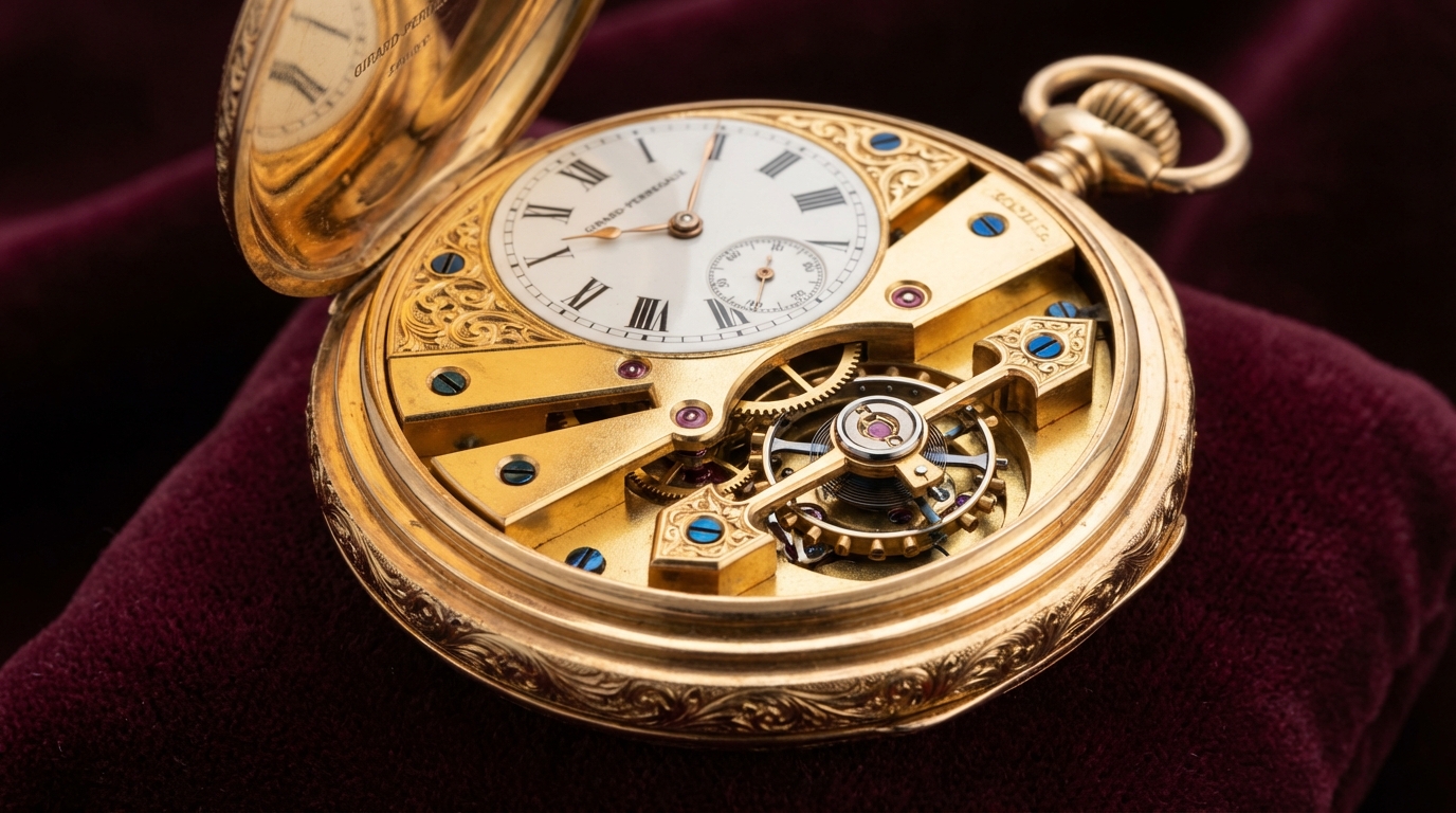 Antico orologio da taschino Girard-Perregaux con movimento a tre ponti d'oro