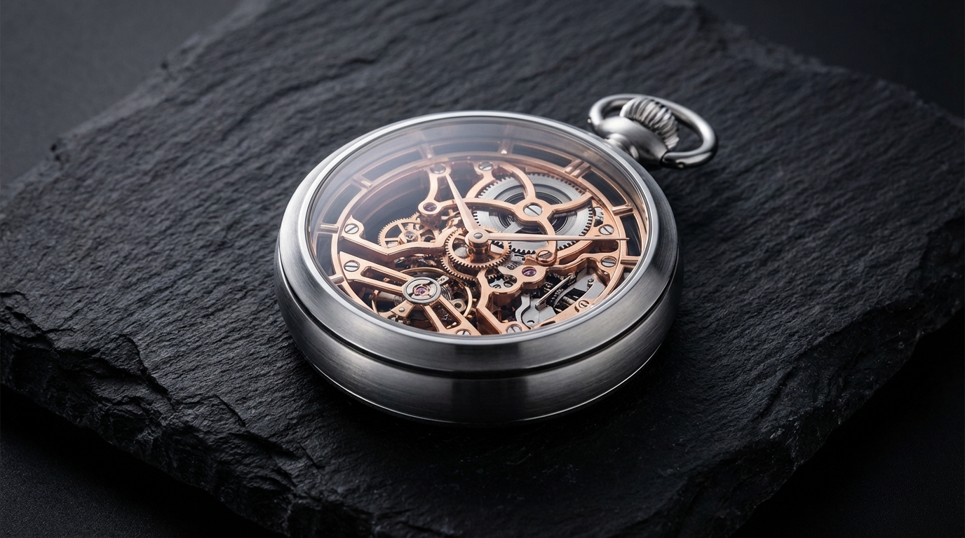 Orologio da taschino moderno con meccanismo a vista scheletrato e finitura elegante