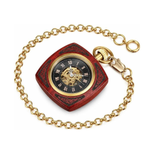 Orologio da tasca automatico in legno di sandalo rosso