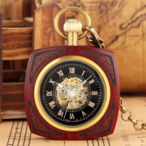 Orologio da tasca automatico in legno di sandalo rosso