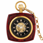Orologio da tasca automatico in legno di sandalo rosso