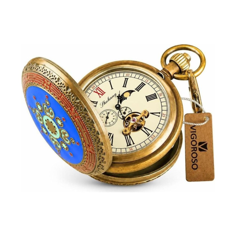 Orologio da tasca double hunter in rame con fase lunare