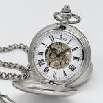 Orologio da tasca Double Hunter meccanico argentato