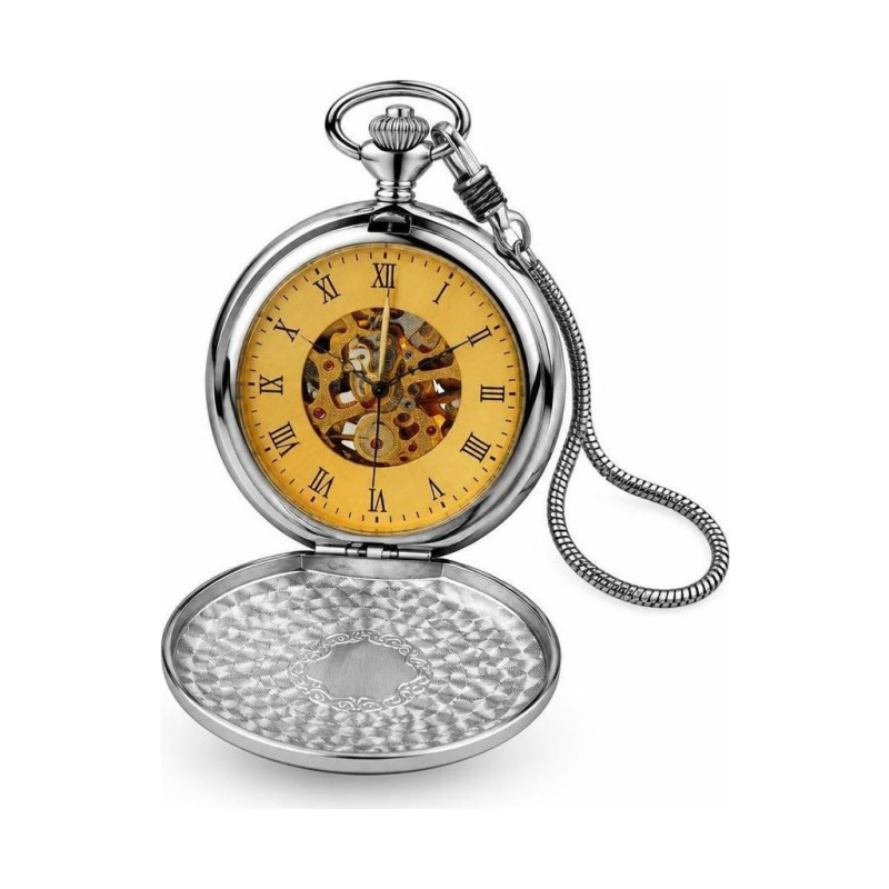 Orologio da tasca double hunter meccanico in acciaio