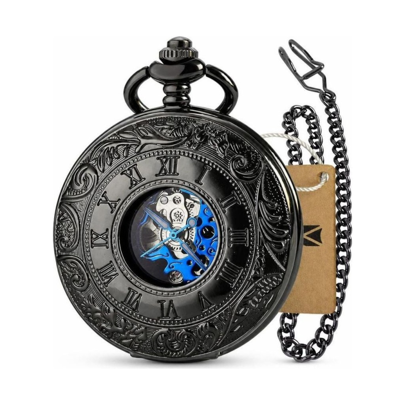 Orologio da tasca Double Hunter meccanico nero