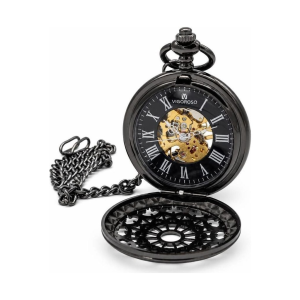 Orologio da tasca Double Hunter steampunk nero