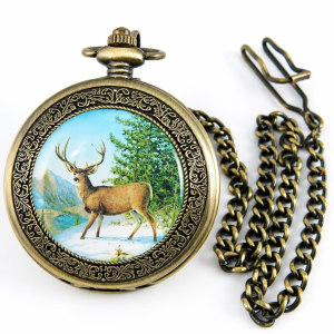 Orologio da tasca meccanico con cervo