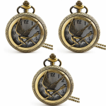 Orologio da taschino al quarzo color bronzo con uccello — Set da 3