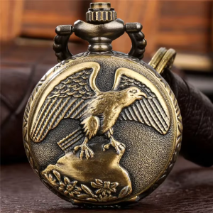 Orologio da taschino al quarzo con aquila in rilievo