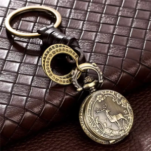 Orologio da taschino al quarzo con cervo in rilievo