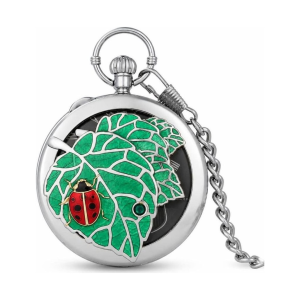 Orologio da taschino al quarzo con coccinella e foglia — Grigio scuro