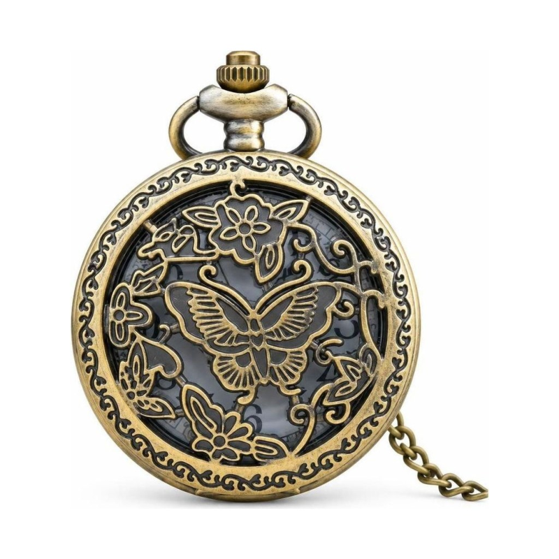 Orologio da taschino al quarzo con farfalla traforata