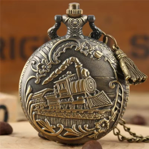 Orologio da taschino al quarzo con locomotiva e nappina