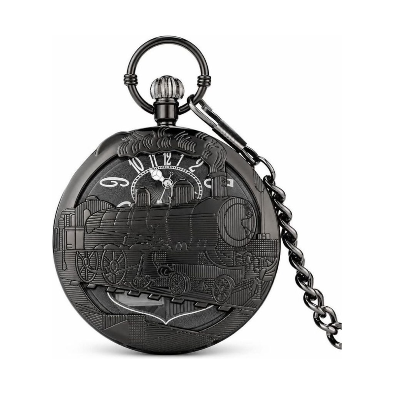 Orologio da taschino al quarzo con locomotiva in rilievo