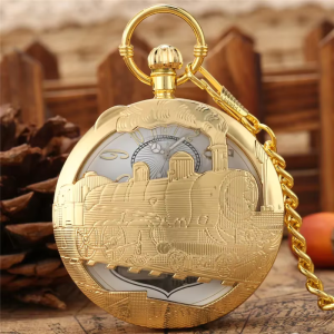 Orologio da taschino al quarzo con locomotiva traforata