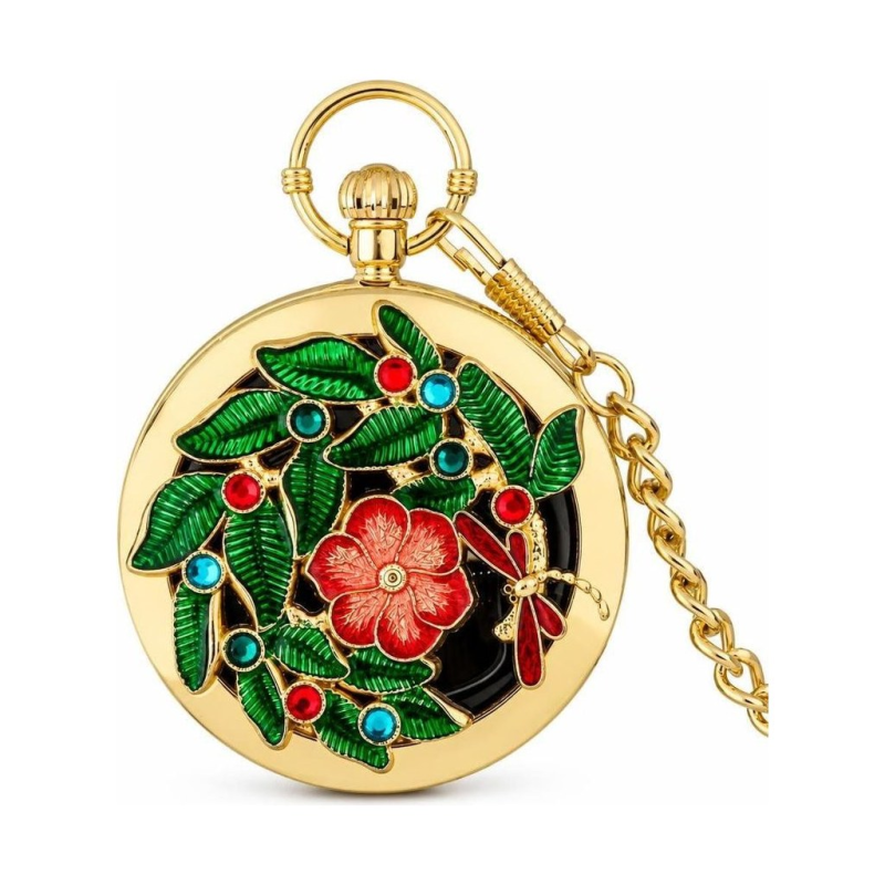Orologio da taschino al quarzo con musica e libellula — Argentato