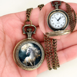 Orologio da taschino al quarzo con quadrante illustrato — Cavallo, metallo color bronzo dorato