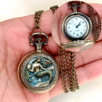 Orologio da taschino al quarzo con quadrante illustrato — Sirena, metallo color bronzo dorato