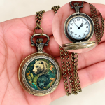 Orologio da taschino al quarzo con quadrante illustrato — Tigre, metallo color bronzo dorato