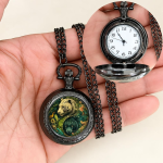 Orologio da taschino al quarzo con quadrante illustrato — Tigre, metallo scuro