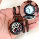 Orologio da taschino al quarzo con quadrante illustrato — Uccelli, metallo scuro