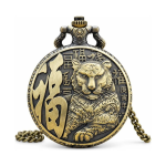 Orologio da taschino al quarzo con tigre in rilievo