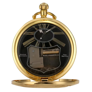 Orologio da taschino al quarzo dorato con motivi musicali