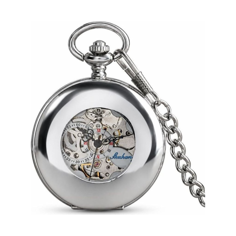 Orologio da taschino automatico argentato con numeri romani
