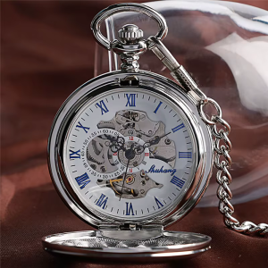 Orologio da taschino automatico argentato con numeri romani