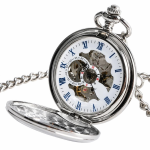 Orologio da taschino automatico argentato con numeri romani