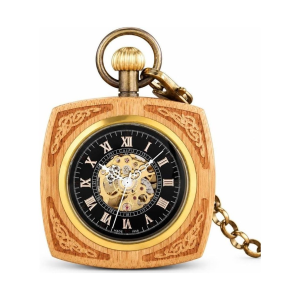 Orologio da taschino automatico quadrato effetto legno