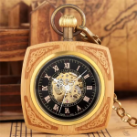 Orologio da taschino automatico quadrato effetto legno