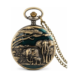 Orologio da taschino con elefanti in finitura bronzo