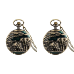 Orologio da taschino con elefanti in finitura bronzo — Lotto da 2