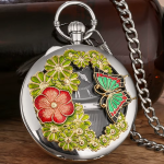 Orologio da taschino con musica al quarzo e insetti — Farfalla argentata