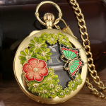 Orologio da taschino con musica al quarzo e insetti — Farfalla dorata