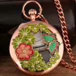 Orologio da taschino con musica al quarzo e insetti — Farfalla rosa ramato