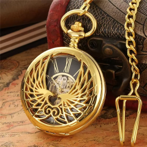 Orologio da taschino Double Hunter dorato con catena