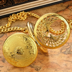 Orologio da taschino Double Hunter dorato con catena