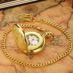 Orologio da taschino Double Hunter dorato con catena