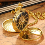 Orologio da taschino Double Hunter dorato con catena