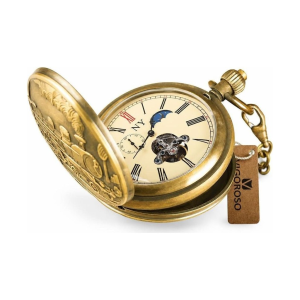 Orologio da taschino double hunter in rame con motivo lunare