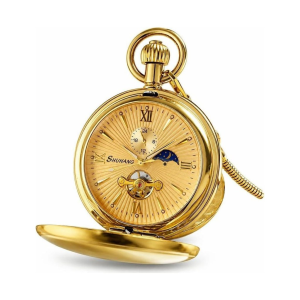 Orologio da taschino double hunter meccanico dorato