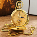 Orologio da taschino double hunter meccanico dorato
