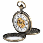 Orologio da taschino double hunter scheletrato con catena