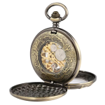 Orologio da taschino double hunter scheletrato con catena